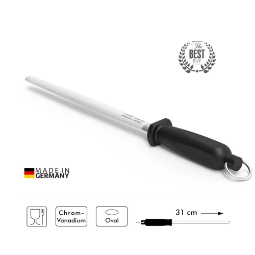 Ostrzałka stalowa UYAR, owalna, czarna, długość 31cm